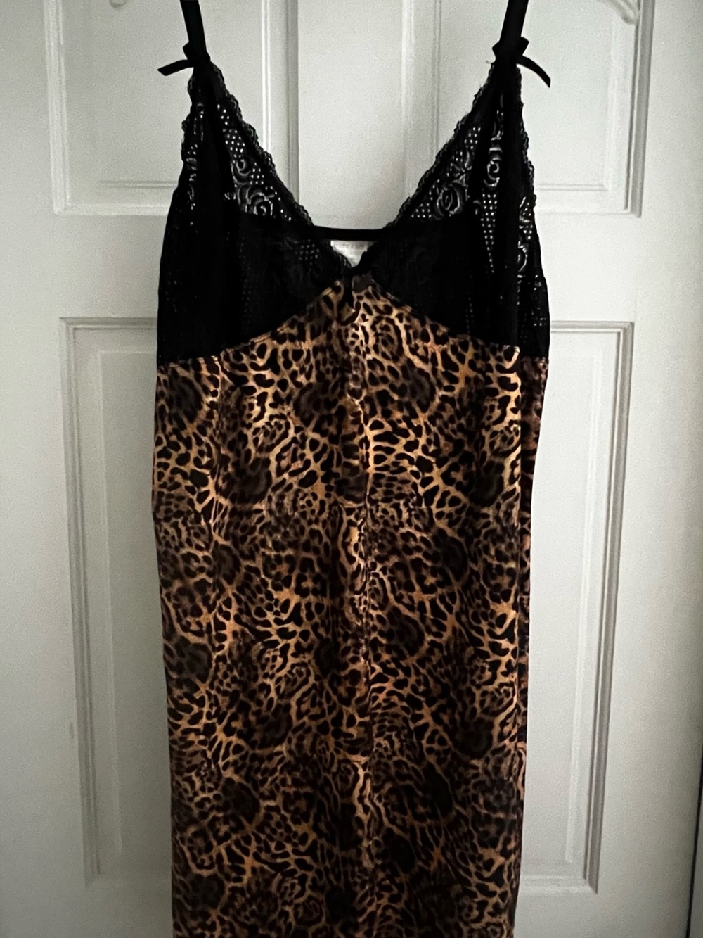Leopard Print Lingerie Nightgown with Black Lace Trim, Size 3X